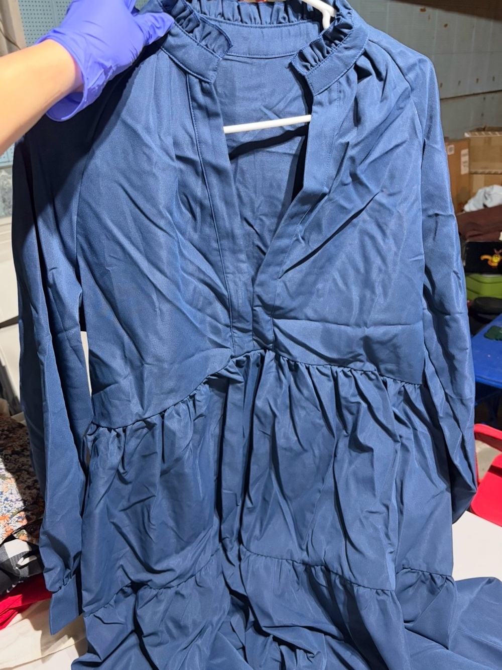 Womens Navy Ruffled Long Sleeve Jacket